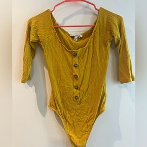 3/4 sleeve Mustard Yellow Henley Bodysuit